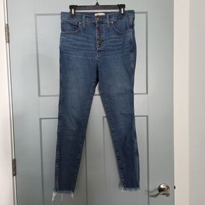 Madewell 10” High Rise Skinny Jeans Sz 30 Button Fly Raw Hem Stretch Denim